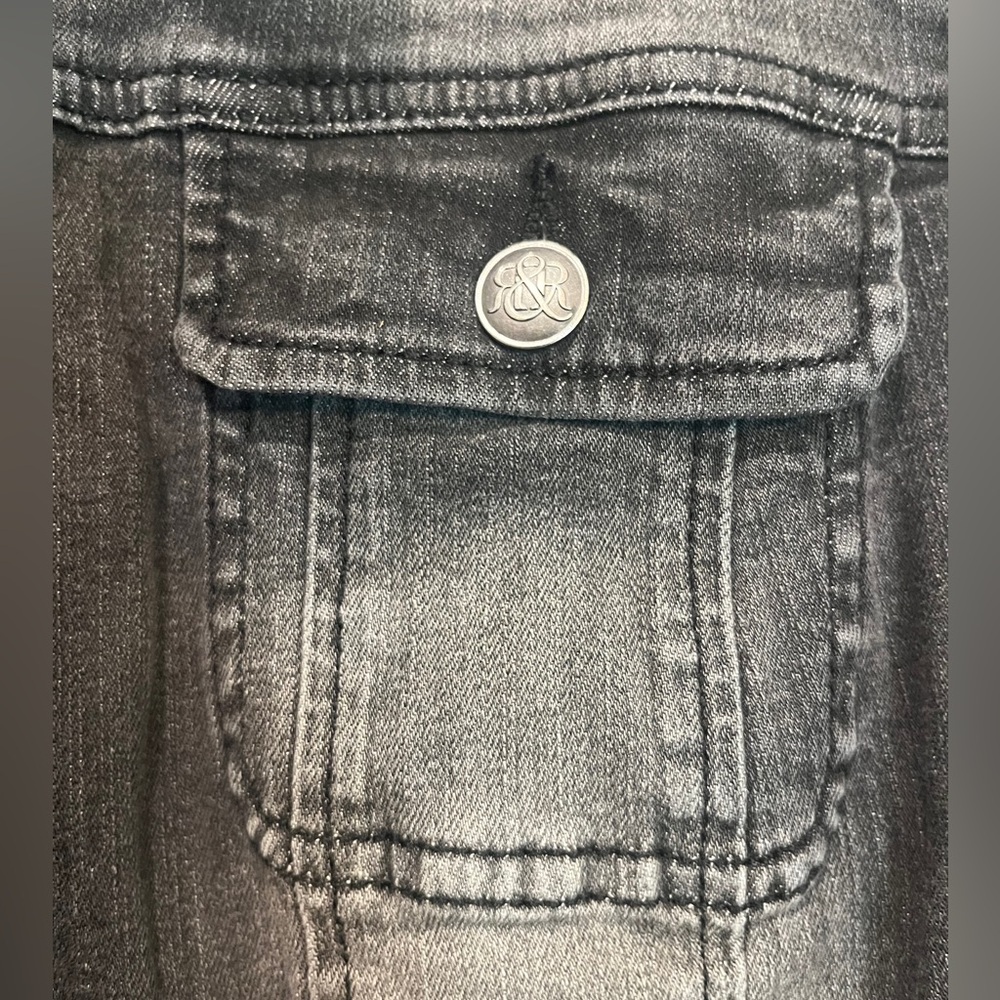 Rock & Republic distressed Charcoal/black American flag Denim Jacket. - Picture 4 of 8